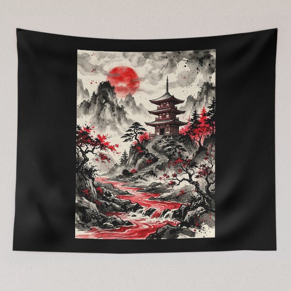 Item preview, Japanese Pagoda Under Crimson Moon designed and sold by Faissal Thomass.
