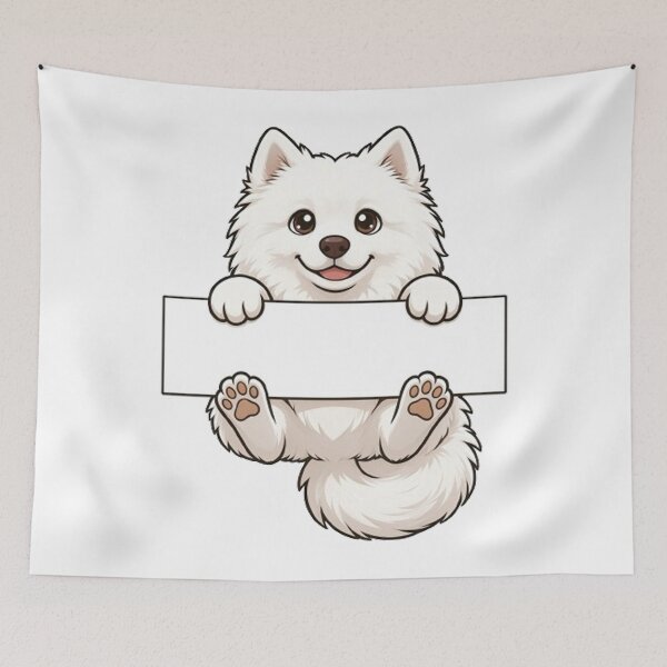 Item preview, Cute Fluffy White Dog Peeking with Banner Puppy Art designed and sold by PetalsPaws.
