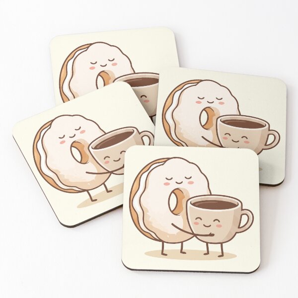 Item preview, Cute Donut Hugging Coffee Cup Breakfast Sweet Friends Art designed and sold by Amir Faysal.