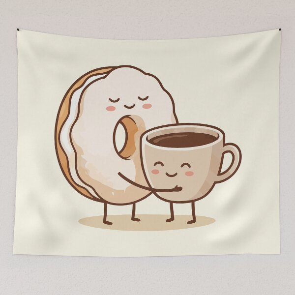 Item preview, Cute Donut Hugging Coffee Cup Breakfast Sweet Friends Art designed and sold by Amir Faysal.