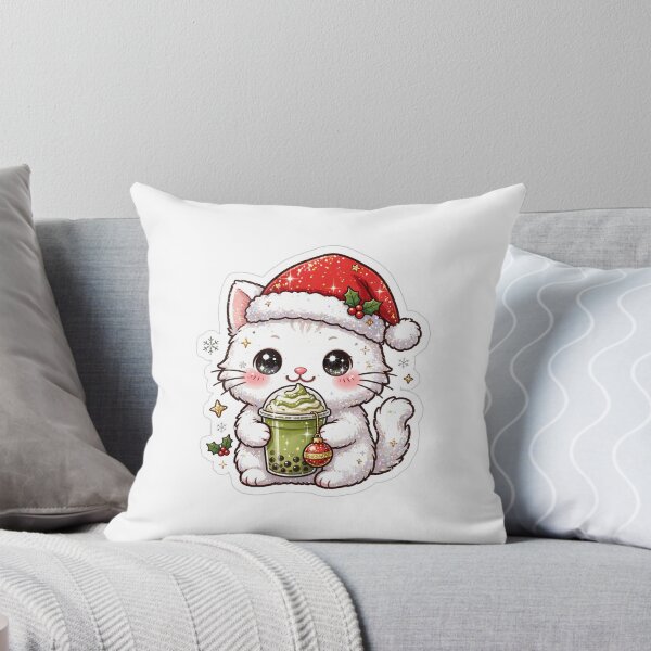 Item preview, White Glitter Santa Cat Matcha Boba Christmas Ornament designed and sold by Sofia art shop.