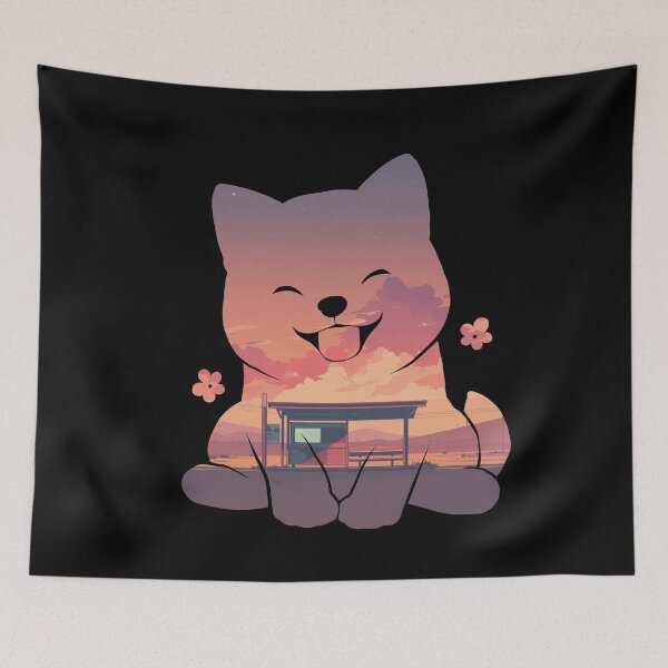 Item preview, Smiling Shiba Inu Bus Stop Sunset designed and sold by mustbewhy.
