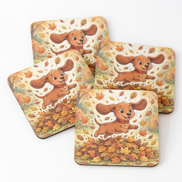 Item preview, Dachshund Puppy Playing in Autumn Leaves designed and sold by LongDogPrintsCo.