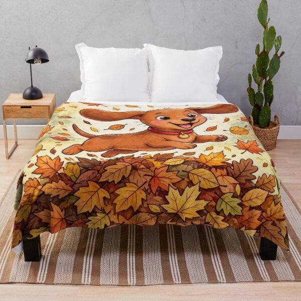 Item preview, Dachshund Puppy Playing in Autumn Leaves designed and sold by LongDogPrintsCo.
