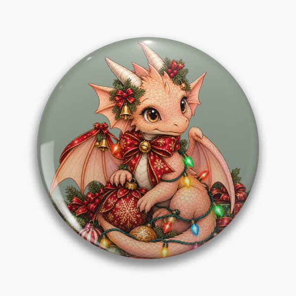 Item preview, Cute Christmas Peach Dragon with Festive Lights and Ornaments designed and sold by Hatchling Hollow.