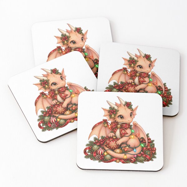 Item preview, Cute Christmas Peach Dragon with Festive Lights and Ornaments designed and sold by Hatchling Hollow.