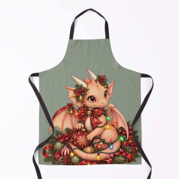 Item preview, Cute Christmas Peach Dragon with Festive Lights and Ornaments designed and sold by Hatchling Hollow.