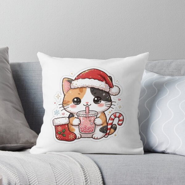 Item preview, Calico Glitter Santa Cat Pink Boba Christmas Stocking Candy Cane designed and sold by Sofia art shop.
