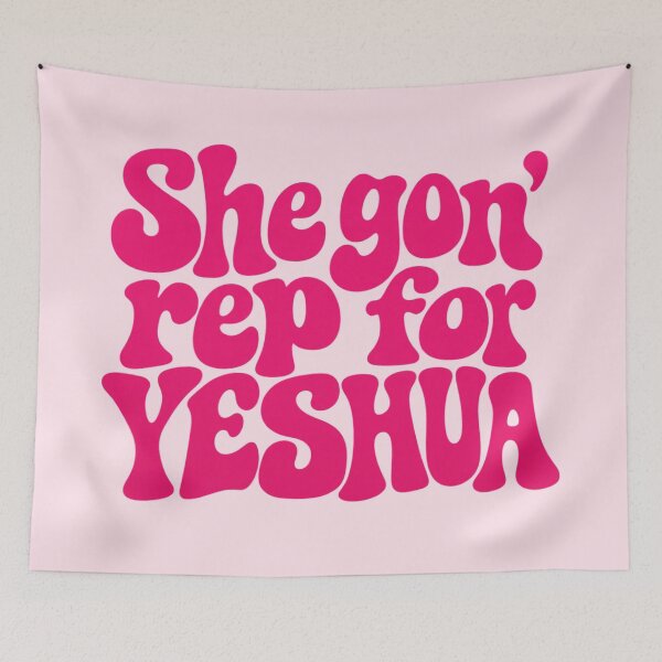 Item preview, She Gon’ Rep for Yeshua, Groovy Hot Pink Christian Typography, Retro Faith Based Statement Design designed and sold by EatPrayLive.