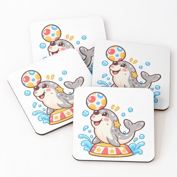 Item preview, Kawaii Seal Balancing Colorful Ball Cute Circus Sea Animal Cartoon designed and sold by mumeaw.