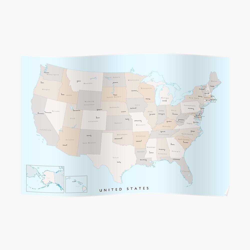 map of the usa with states and state capitals keane poster by blursbyai redbubble