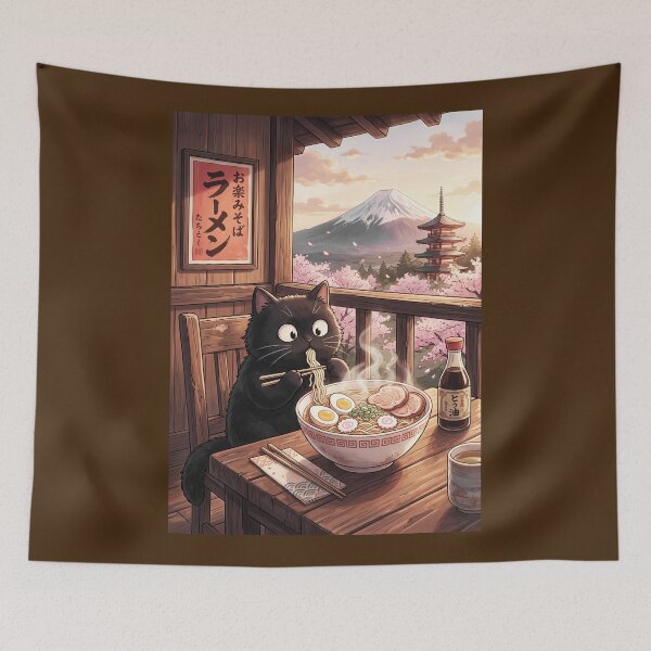 Item preview, Cute Black Cat Eating Japanese Ramen designed and sold by Faissal Thomass.