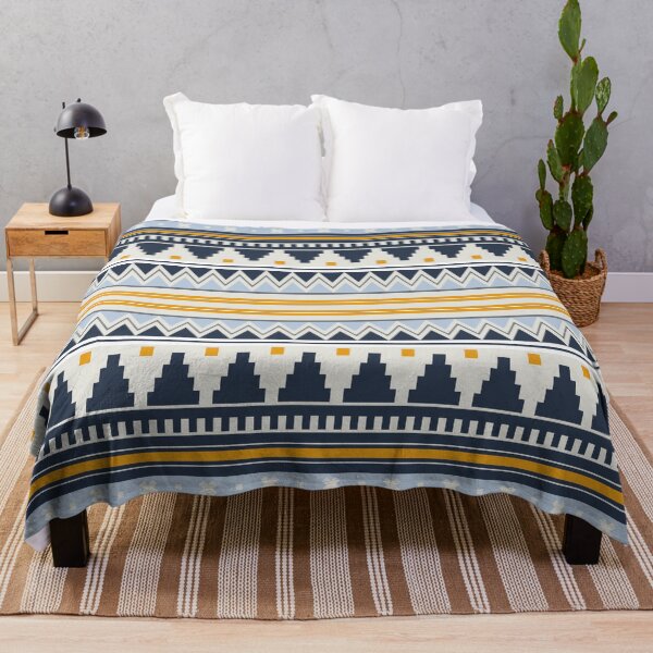 Item preview, Modern Striped Tribal Pattern in Navy Blue, Mustard Yellow, Grey and White designed and sold by Kelly Dietrich Mandalas & Colorful Patterns.