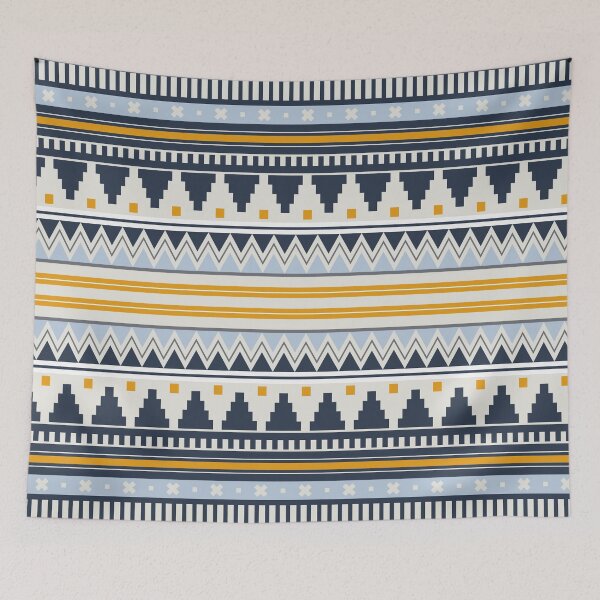 Item preview, Modern Striped Tribal Pattern in Navy Blue, Mustard Yellow, Grey and White designed and sold by Kelly Dietrich Mandalas & Colorful Patterns.