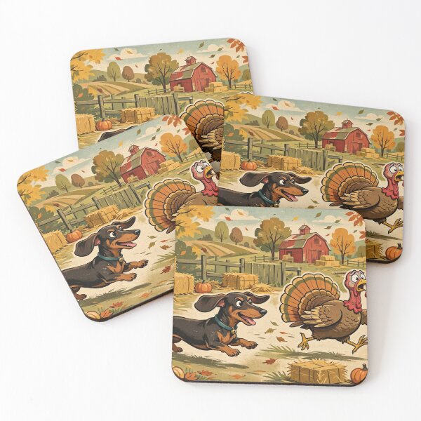 Item preview, The Great Turkey Chase — Retro Dachshund Thanksgiving designed and sold by LongDogPrintsCo.
