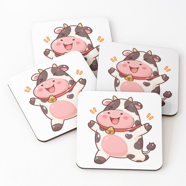 Item preview, Kawaii Happy Cow Cute Smiling Farm Animal with Pink Belly and Bell Cartoon designed and sold by mumeaw.