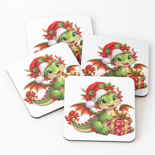 Item preview, Cute Christmas Dragon with Santa Hat and Gift – Adorable Holiday Baby Dragon designed and sold by TessAdventures.
