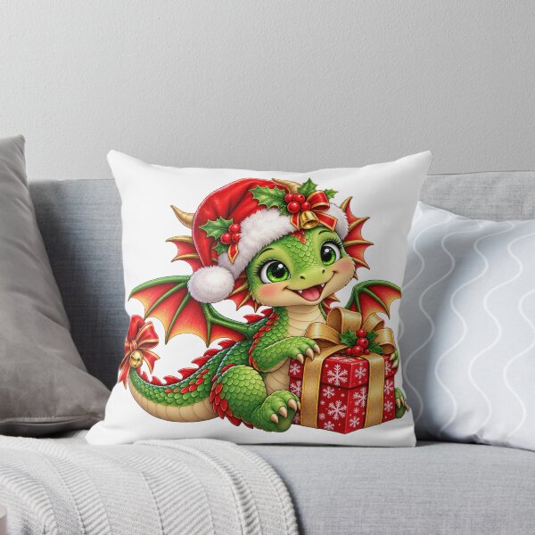 Item preview, Cute Christmas Dragon with Santa Hat and Gift – Adorable Holiday Baby Dragon designed and sold by TessAdventures.
