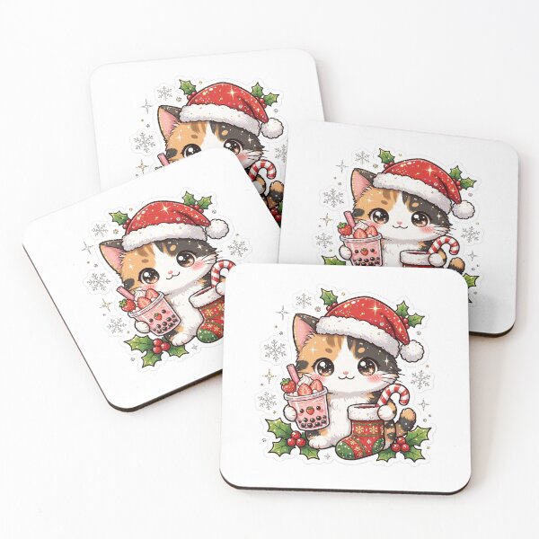 Item preview, Calico Santa Cat Strawberry Boba Christmas Stocking Glitter designed and sold by Sofia art shop.