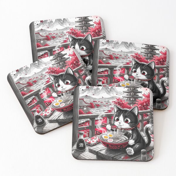 Item preview, Cute Japanese Ramen Cat Under Red Moon designed and sold by Faissal Thomass.
