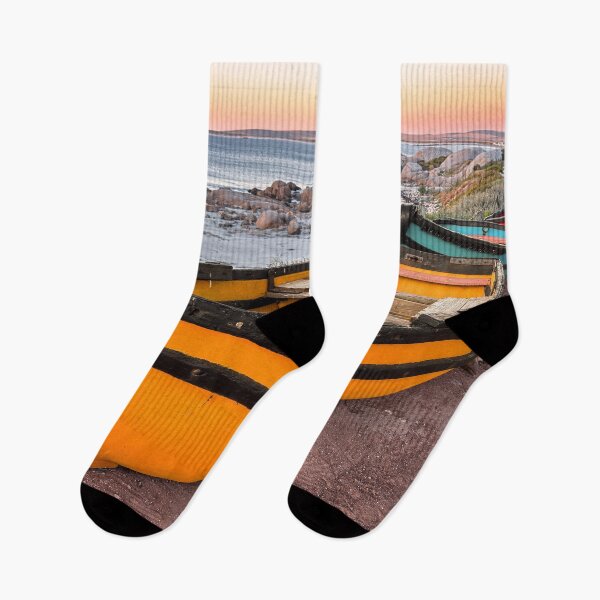 Item preview, Vibrant Wooden Fishing Boats Landscape Photo designed and sold by Coastal Wearable Art & Home Decor.