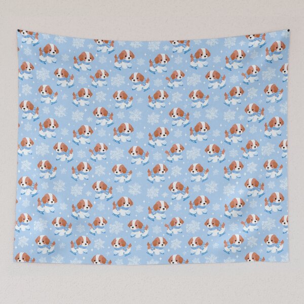 Item preview, Cute Puppy Ice Skating Snowflakes Winter Pattern designed and sold by NicolasGlowArt.