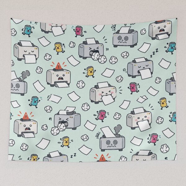Item preview, Printer Error Funny Pattern | Grumpy Office Printers Eating Paper, Jamming and Smoking designed and sold by DebugLab.