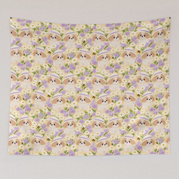 Item preview, Cute Dog Hat Daisy Flowers Bees Spring Summer Pattern designed and sold by NicolasGlowArt.