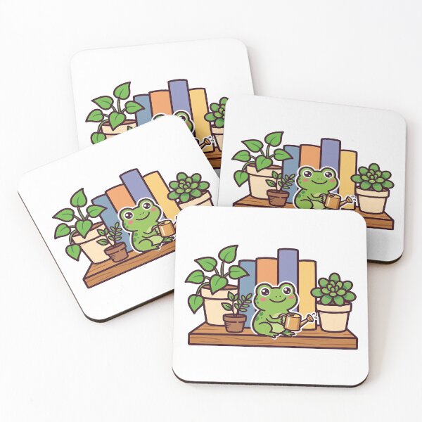 Item preview, Green Frog with a Watering Can on a Bookshelf Among Houseplants, Frog and Plants designed and sold by ElicitaDesign.