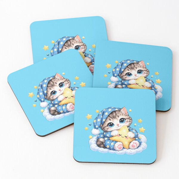 Item preview, Sweet Dreams Grey Kitten in Starry Blue Pajamas designed and sold by MushArtist.
