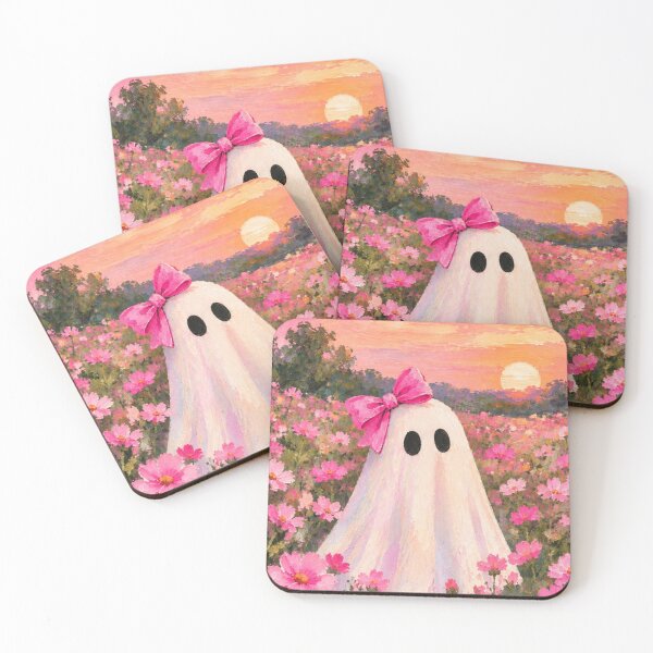 Item preview, Cute Pink Ghost Girl Flower Field - Pink Bow Halloween Sunset designed and sold by WavyCurve.