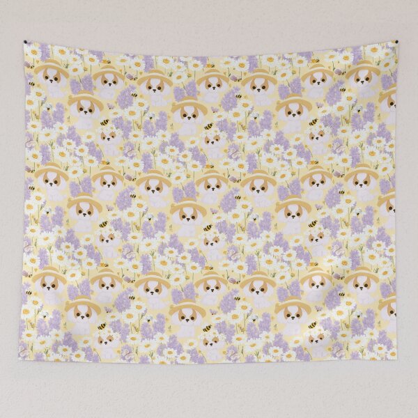 Item preview, Adorable Puppy Daisy Lavender Floral Summer Pattern designed and sold by NicolasGlowArt.
