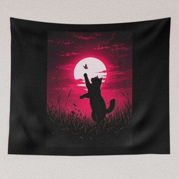 Item preview, Black Cat Chasing Butterfly at Sunset designed and sold by Faissal Thomass.