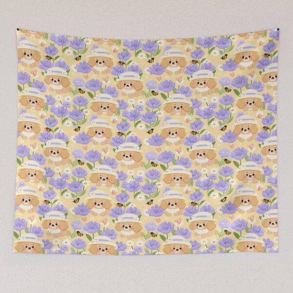 Item preview, Kawaii Puppy Dog Spring Flowers Bee Pattern designed and sold by NicolasGlowArt.