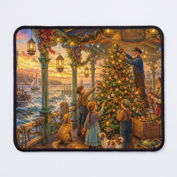Item preview, Victorian Christmas Seaside Pier in Fishing Harbour Coastal Winter Wonderland designed and sold by acceleratorhams.