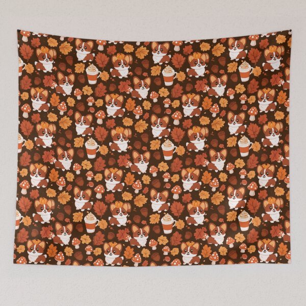 Item preview, Kawaii Corgi Fall Leaves Pumpkin Spice Latte Pattern designed and sold by NicolasGlowArt.