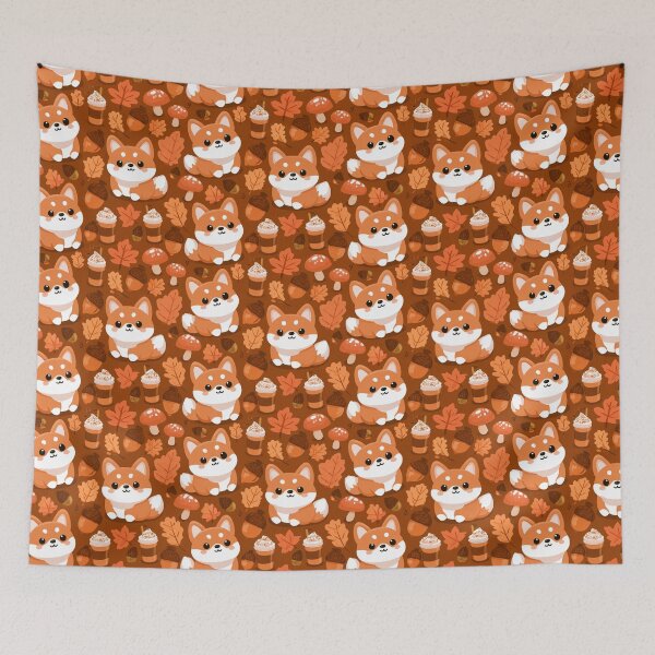 Item preview, Kawaii Shiba Inu Autumn Leaves Pumpkin Spice Latte designed and sold by NicolasGlowArt.