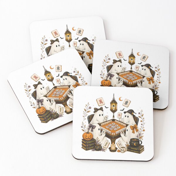 Item preview, Retro Cute Funny Boo Witchy Ghosts Playing Mahjong Halloween designed and sold by River Silva.