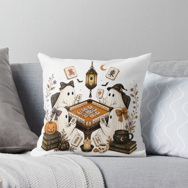 Item preview, Retro Cute Funny Boo Witchy Ghosts Playing Mahjong Halloween designed and sold by River Silva.
