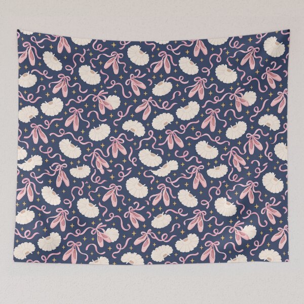 Item preview, Ballet Pattern Pointe Shoes Tutus Navy Pink designed and sold by Fanverse Merchandise.