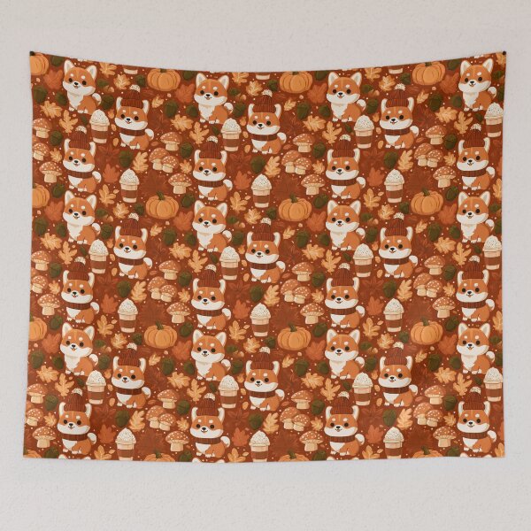 Item preview, Cozy Shiba Inu Fall Dog Pumpkin Spice Latte Pattern designed and sold by NicolasGlowArt.