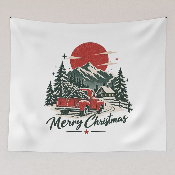 Item preview, Vintage Merry Christmas Truck Mountain Cabin Design designed and sold by NicheWearStudio.