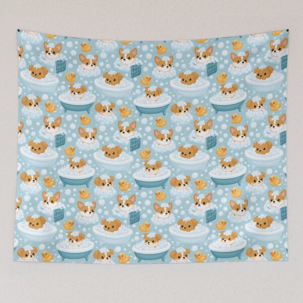 Item preview, Cute Puppy Bath Time Bubbles Rubber Duck Pattern designed and sold by NicolasGlowArt.