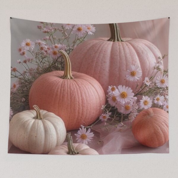 Item preview, Cozy Soft Pink Pumpkin Still Life — Pastel Floral Autumn Harvest Art designed and sold by LYAN-STORE.