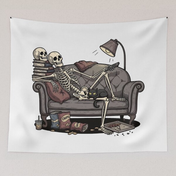 Item preview, Dead Tired – Lazy Skeletons & Black Cat designed and sold by Fadi Alyaldani.