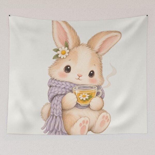 Item preview, Cute Bunny with Chamomile Tea and Scarf Illustration designed and sold by Where to buy.