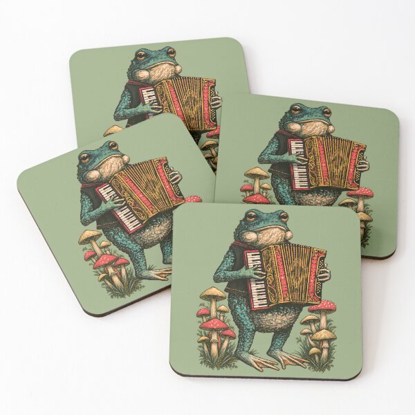 Item preview, Toad Playing Accordion Among Mushrooms Vintage Woodcut Illustration designed and sold by joannejgg.