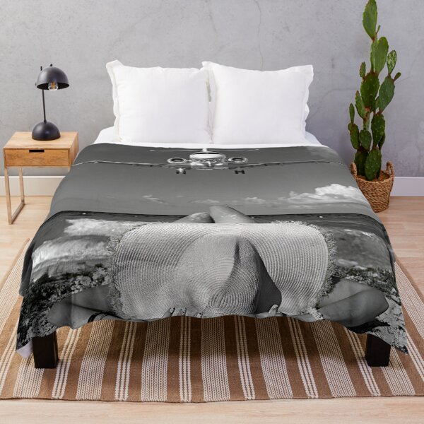 Item preview, Steady As She Goes; island style aircraft coming in for a landing over woman lying on the beach black and white photography photographs photograph poster art designed and sold by Astrid Arkhangelsky.