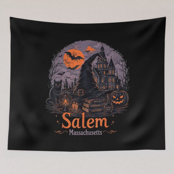 Item preview, Salem Massachusetts Vintage Witch Hat Cat Spooky Halloween designed and sold by Taniyah Gomes.