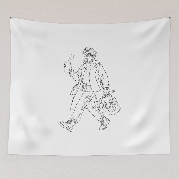 Item preview, Aesthetic Urban Guy with Coffee and Croissant, Cozy City Walk Fashion Line Art Coloring Page designed and sold by polisi26.